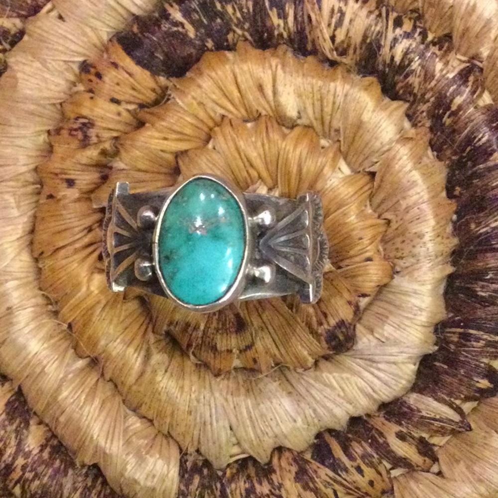 E.J. Bighand Native American made Sterling Silver and Turquoise ring
